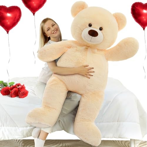 MorisMos Giant Teddy Bear Stuffed Animal 4 Ft,51'' Big Stuffed Bear for Girlfriend Boyfriend Wife Mother Fiancée Valentine's Gift,Large Bear Plush for Kid Christmas Birthday Baby Shower,Beige - Image 1