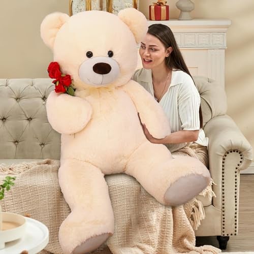 MorisMos Giant Teddy Bear Stuffed Animal 4 Ft,51'' Big Stuffed Bear for Girlfriend Boyfriend Wife Mother Fiancée Valentine's Gift,Large Bear Plush for Kid Christmas Birthday Baby Shower,Beige - Image 4