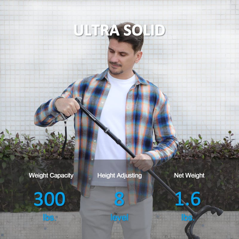 Rehand Quad Cane, Walking Cane with Ergonomic Handle Ever and Graceful 4-Pronged Base for Extra Stability, Adjustable Walking Sticks for Right or Left Handed Men & Women and Seniors - Image 4