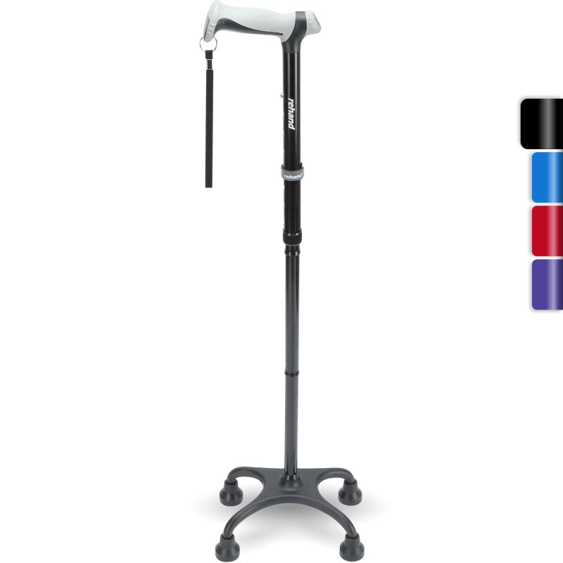 Rehand Quad Cane, Walking Cane with Ergonomic Handle Ever and Graceful 4-Pronged Base for Extra Stability, Adjustable Walking Sticks for Right or Left Handed Men & Women and Seniors - Image 1