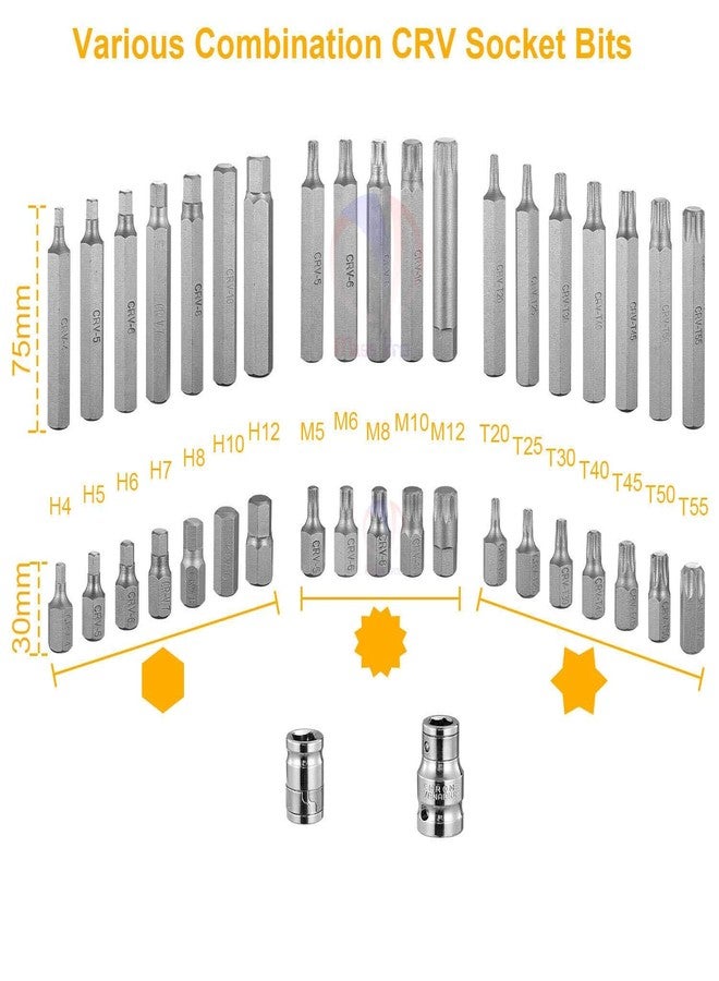 ISC 40pc Torx Star Spline Hex Allen Key Socket Bit Set 3/8 & 1/2 Drive Alan T20-T55 - Image 2