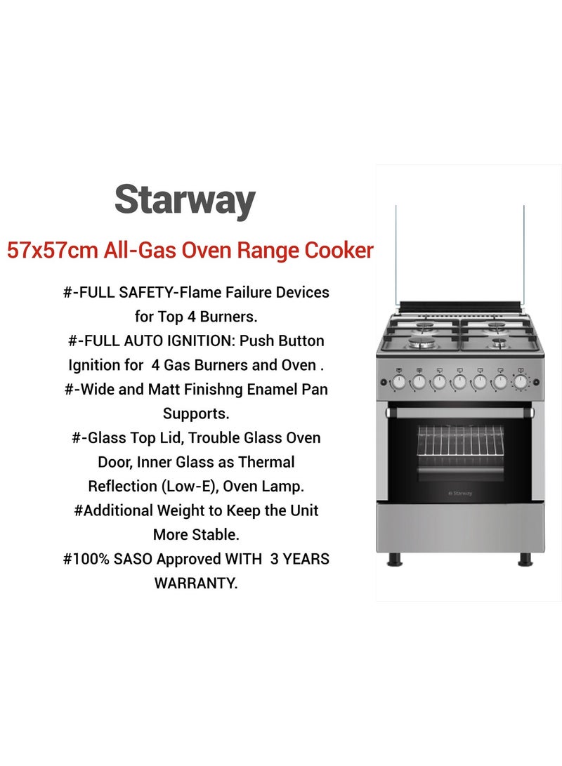 Starway 4 gas Burner, 57x57cm, Wide Heavy Duty Stand, Auto Burn, Total Safety, Chicken Grill, Timer, Up & Down Heating Oven, Easy to Clean Surface - Image 2