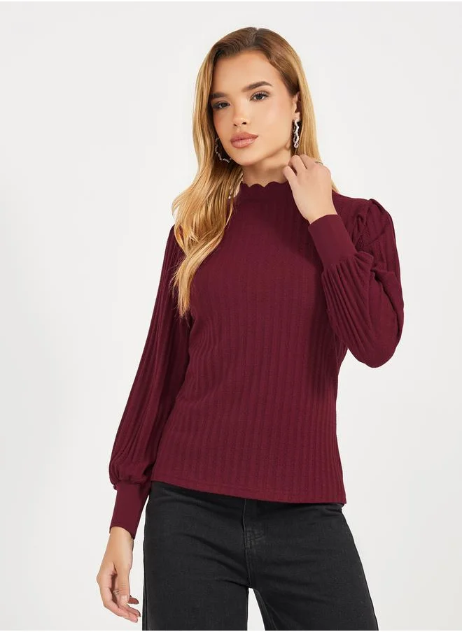Styli High Neck Pointelle Knit Top