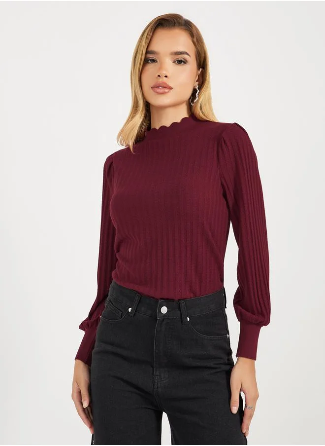 Styli High Neck Pointelle Knit Top