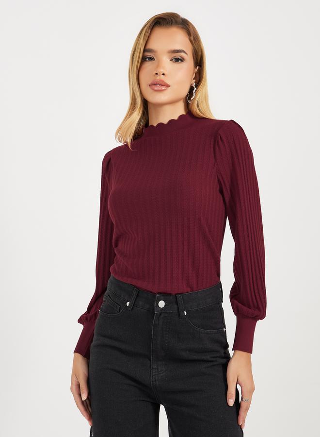 Styli High Neck Pointelle Knit Top - Image 2