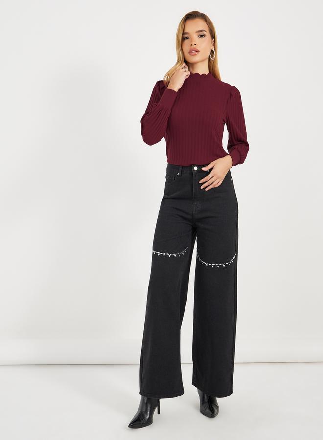 Styli High Neck Pointelle Knit Top - Image 3