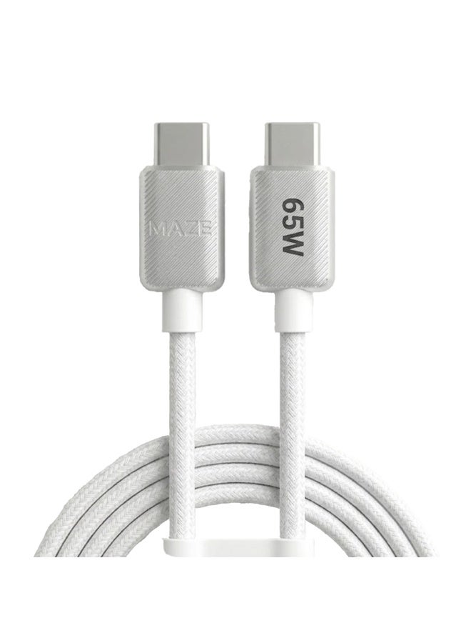 ميذ كابل USB-C إلى USB-C للشحن السريع بقوة 65 واط – يدعم تقنية الشحن السريع (PD) ونقل البيانات بسرعة 480 ميجابت في الثانية، يتميز بتصميم متين ومجدول من النايلون ومقاوم للانحناء، بطول 1 متر، ومتوافق مع الهواتف الذكية والأجهزة اللوحية وأجهزة الكمبيوتر المحمولة. - Image 1