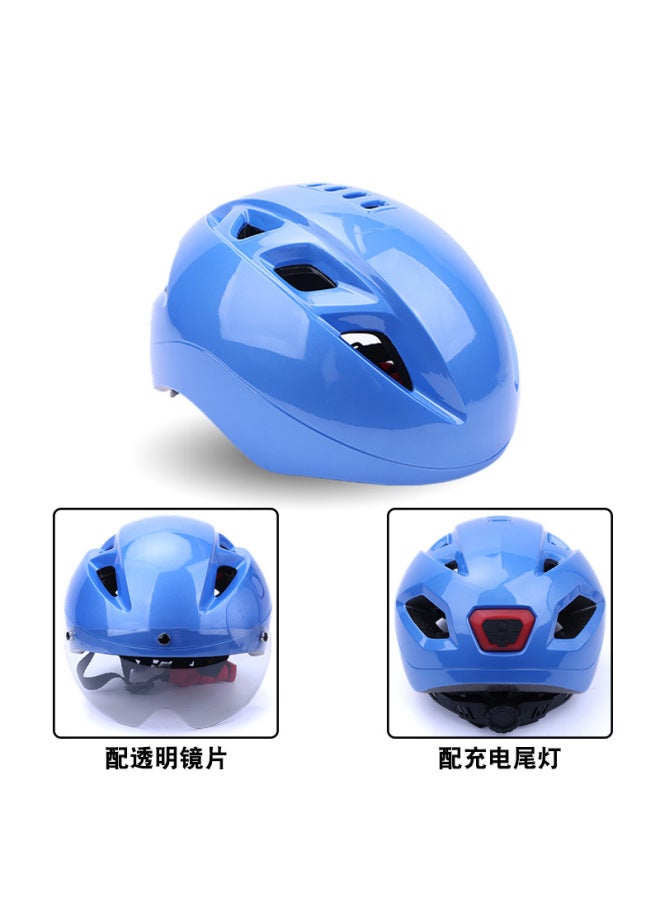Adult and Youth Cycling and Roller Skating Helmet with Detachable Lens and Taillight, Metallic Blue
