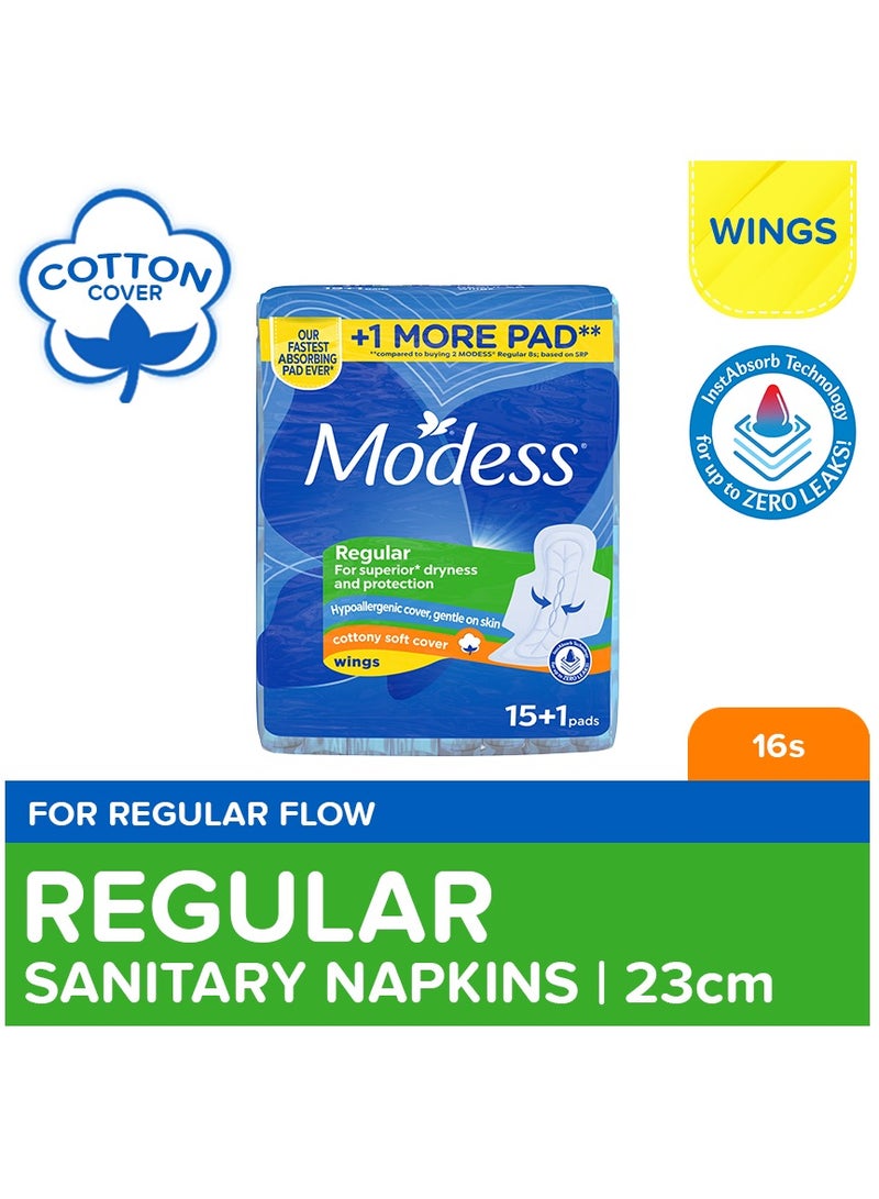 Modess Cottony Regular with Wing 16 Pads - Image 1