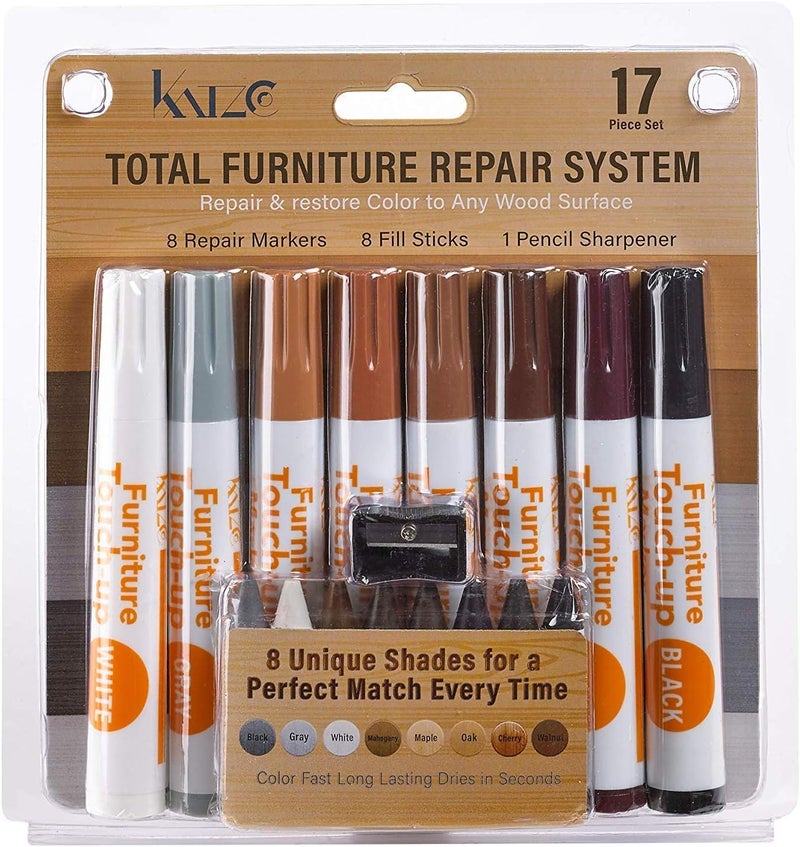 Katzco Furniture Repair Kit Wood Markers - Set Of 17 - Markers & Wax Sticks With Sharpener, For Stains, Scratches, Floors, Tables, Desks, Carpenters, Bedposts, Touch Ups, Cover Ups, Molding Repair - Image 4