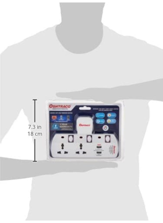 OSHTRACO مقبس أوشتراكو OTC-5313SN بتصميم T-شكل مع منفذ شحن USB 2.4 ذو مفتاحين - Image 4
