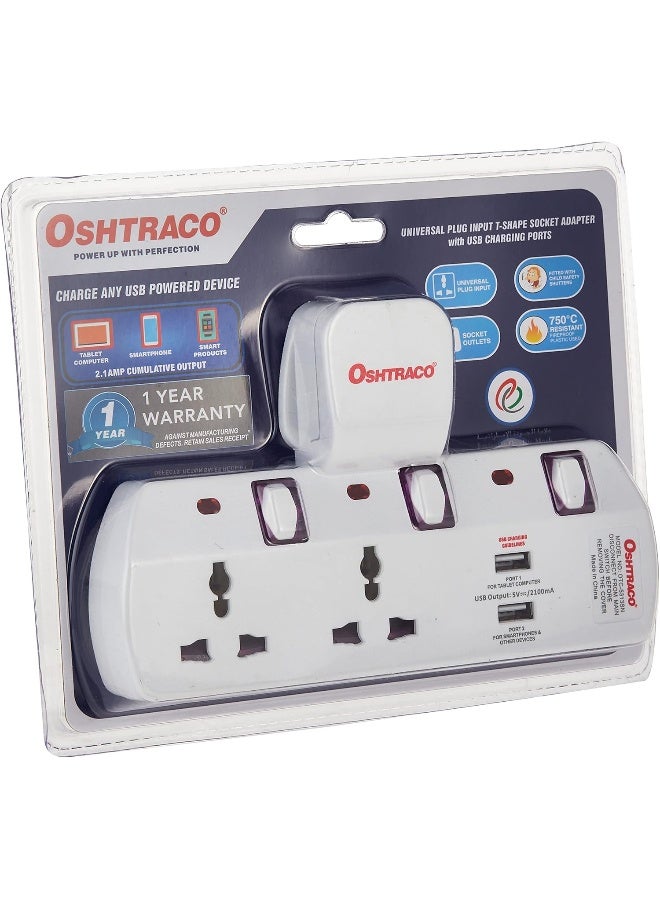 OSHTRACO مقبس أوشتراكو OTC-5313SN بتصميم T-شكل مع منفذ شحن USB 2.4 ذو مفتاحين - Image 3