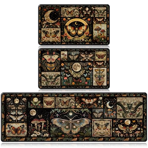InIsaJace Moth Mushroom Kitchen Mats for Floor Decorative Non Slip Kitchen Rugs Sets of 3 Washable Floor Mat Carpet for Entryway Sink Hallway Laundry Room16 X 28 16 X 47 Inches - Image 1