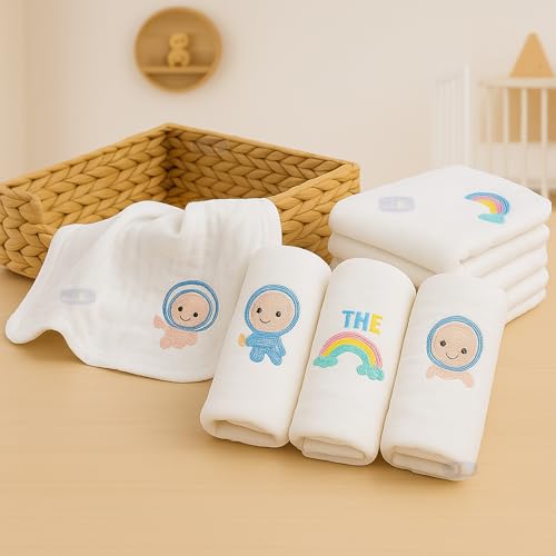 Koochie-Koo Muslin Cloth for New Born Baby 6 Layer 26 * 26Cm - 500 GSM (Pack of 5) Soft Cotton Face Towels Napkins & Burp Cloths Gentle Reusable Baby Wipes Multipurpose Hand & Face Cleaning Cloth - Image 5