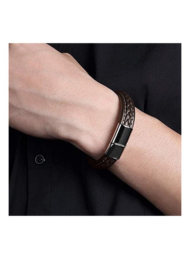 Men's Braided Leather Bracelet Stainless Steel Magnetic Buckle Wrist Strap Bangle - Image 3