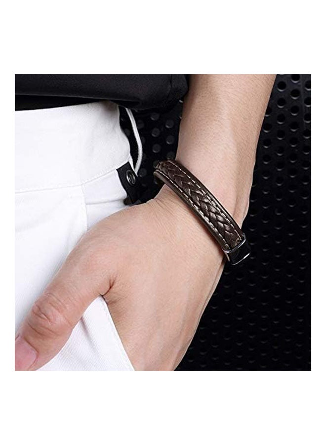 Men's Braided Leather Bracelet Stainless Steel Magnetic Buckle Wrist Strap Bangle - Image 4