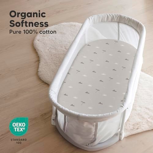 KeaBabies 2-Pack Organic Bassinet Sheets for Girls, Boys - 100% Cotton Bassinet Mattress Sheets Compatible with Halo Bassinest Swivel Sleeper, Graco,Baby Delight,Chicco,Unisex Fitted Bassinet Sheets (Savannah) - Image 2