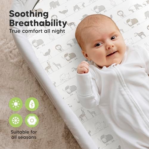 KeaBabies 2-Pack Organic Bassinet Sheets for Girls, Boys - 100% Cotton Bassinet Mattress Sheets Compatible with Halo Bassinest Swivel Sleeper, Graco,Baby Delight,Chicco,Unisex Fitted Bassinet Sheets (Savannah) - Image 4