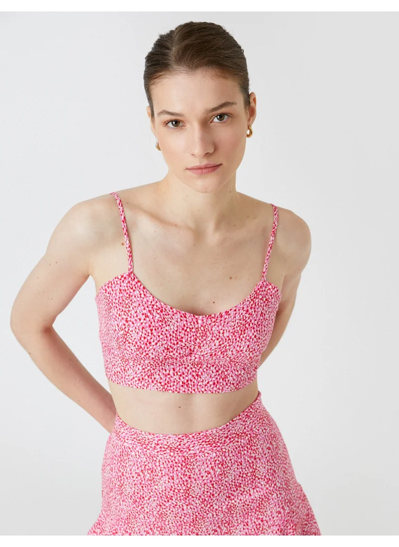 KOTON Crop Undershirt Patterned Thin Strap U Neck
