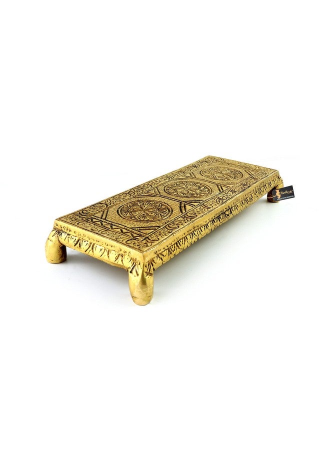 Two Moustaches Ethnic Handcrafted 8.5 Inches Brass Pooja Chowki, Antique Yellow - Image 3