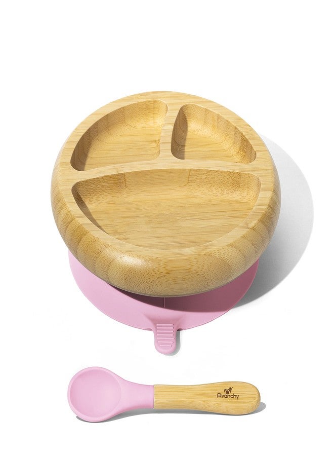 Avanchy Bamboo Baby Plate - Silicone Suction - Suction Plates and Bowls for Toddlers - 9 Months and Older - 7" x 2" (Pink) - Image 1