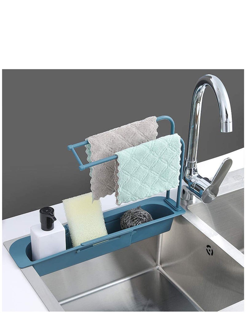 Excefore Telescopic Sink Holder, Adjustable Drainer Sink Tray Sponge Soap Holder, Sink Organizer Holder Dish Cloth Hanger for Home Kitchen  - Image 2