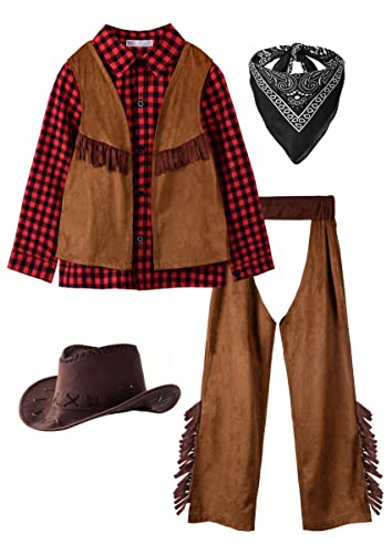 ReliBeauty Kids Cowboy Costume for Boys Cosplay Costumes Birthday Party Christmas Halloween Dress up Gift for Kids 5 SetsRed 6130 - Image 1