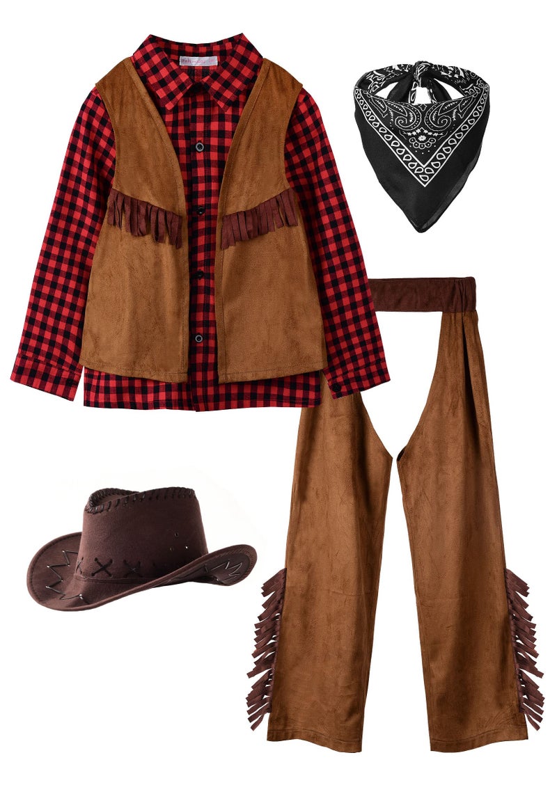 ReliBeauty Kids Cowboy Costume for Boys Cosplay Costumes Birthday Party Christmas Halloween Dress up Gift for Kids 5 SetsRed 6130 - Image 3
