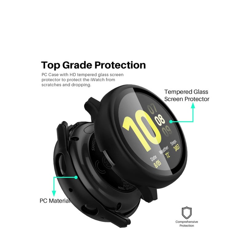Zikra Suitable for Samsung Watch Galaxy Watch Active 2 Watch Protective Case Cover Watch Protective Case, Tempered Glass Case, Screen Protector Cover, Full Around Hard PC Protective Case Black - Image 2