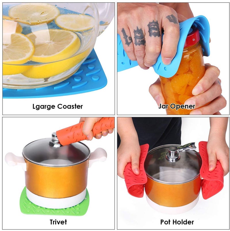 we3 Premium Silicone Trivet & Pot Holders. Silicone Hot Pads Jar Opener Gripper Pad Large Coasters & Spoon Rest Heat Resistant to 442 F Set of 2 18 * 17cm Random Color - Image 5