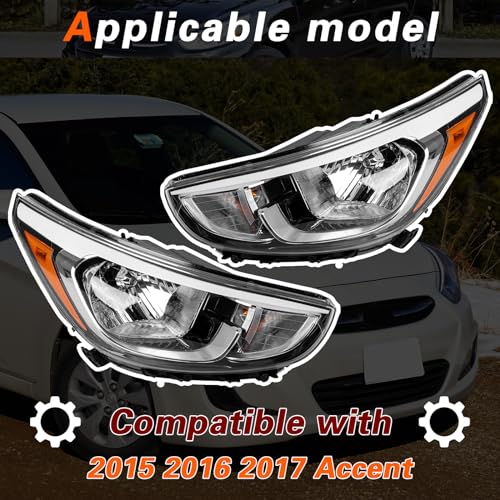TODO Headlights Assembly Replaces 921011R710 921021R710 Compatible with 2015 2016 2017 Accent | Driver Passenger 2pcs - Image 2