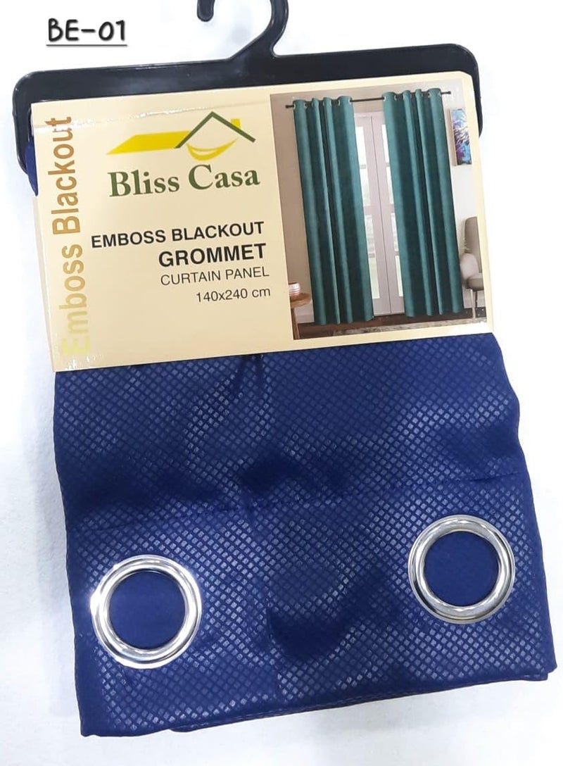 Bliss Casa Embossed Blackout Curtain Panels 140×240 cm – Thermal Insulated, Noise Reducing, Light & UV Blocking Grommet Drapes for Bedroom & Living Room, 2-Panels, (Deep Blue) - Image 2