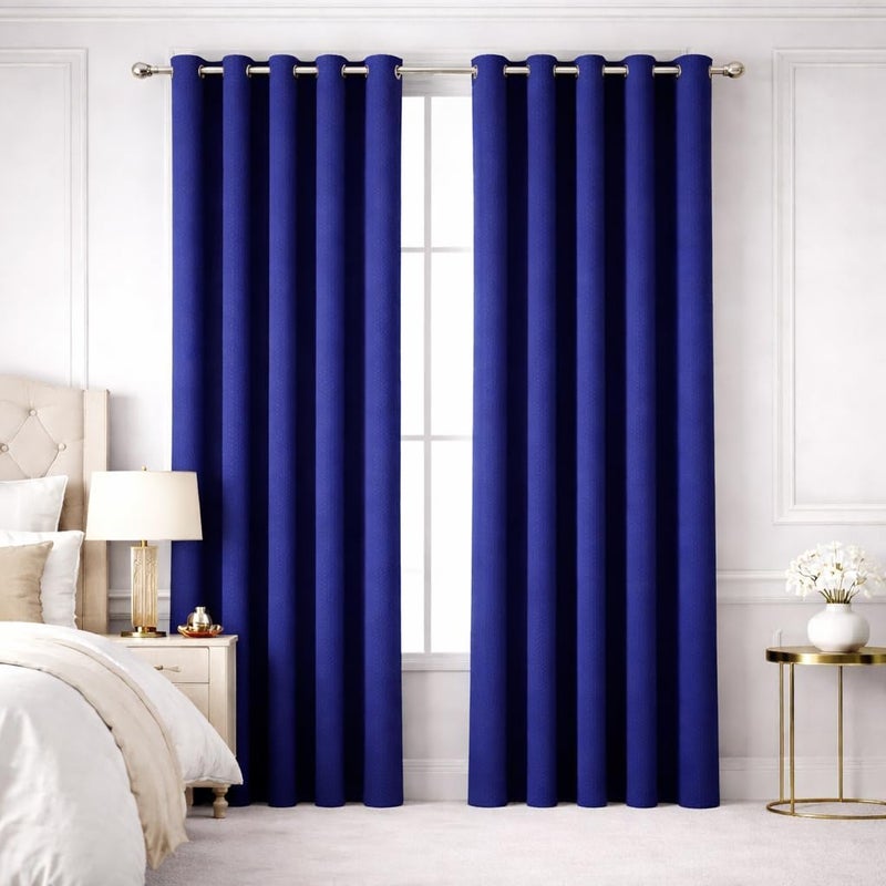 Bliss Casa Embossed Blackout Curtain Panels 140×240 cm – Thermal Insulated, Noise Reducing, Light & UV Blocking Grommet Drapes for Bedroom & Living Room, 2-Panels, (Deep Blue) - Image 1