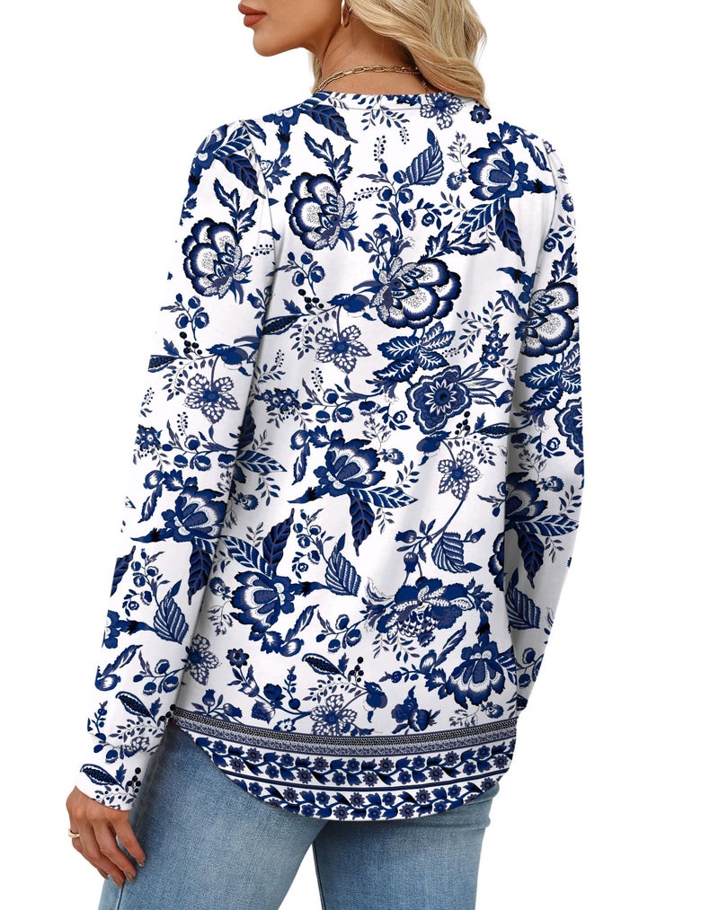 Alaroo Long Sleeve Shirts for Women Casual Tunic Tops Fall Fashion Basic Crewneck Sweatshirts Boho Clothes 2026 Print 21 L - Image 5