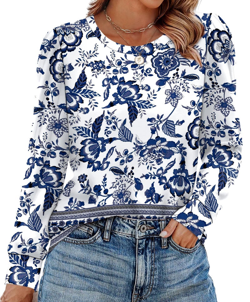 Alaroo Long Sleeve Shirts for Women Casual Tunic Tops Fall Fashion Basic Crewneck Sweatshirts Boho Clothes 2026 Print 21 L - Image 2