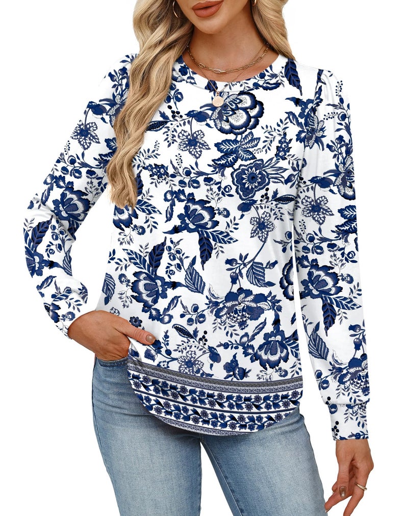 Alaroo Long Sleeve Shirts for Women Casual Tunic Tops Fall Fashion Basic Crewneck Sweatshirts Boho Clothes 2026 Print 21 L - Image 3