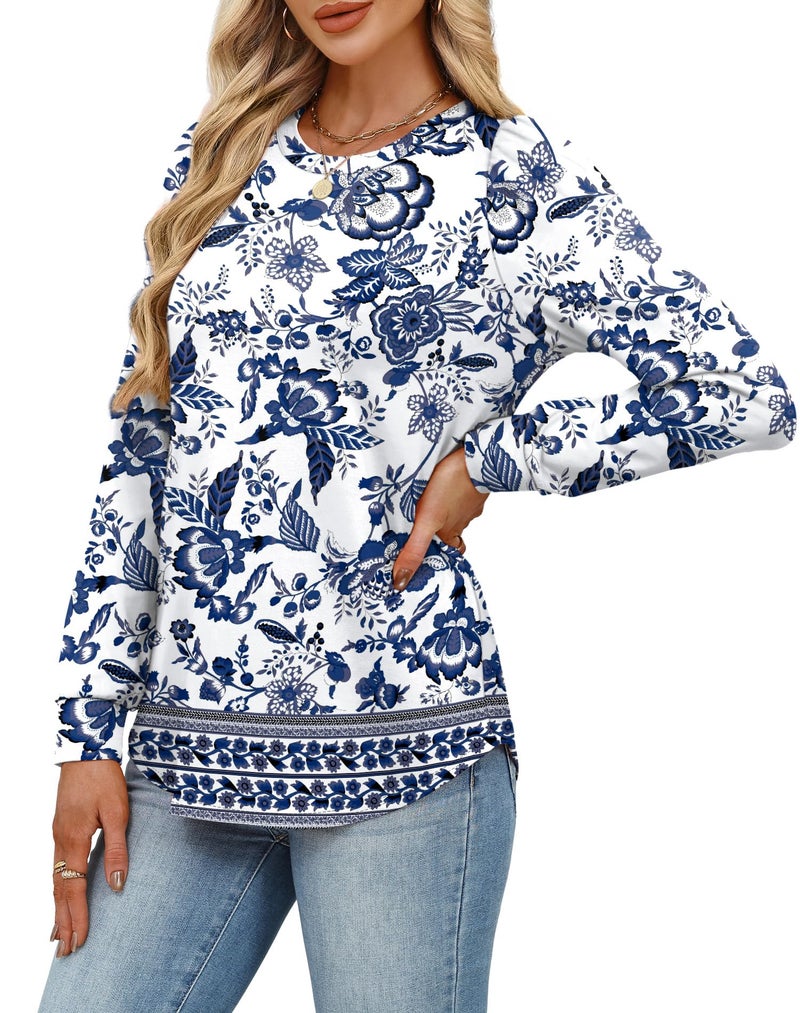 Alaroo Long Sleeve Shirts for Women Casual Tunic Tops Fall Fashion Basic Crewneck Sweatshirts Boho Clothes 2026 Print 21 L - Image 4