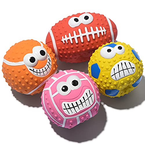 SCHITEC Squeaky Dog Balls 4 Pack Cute Interactive Latex Rubber Toys with Squeaker 22 Soft Bouncy Fetch Ball for Puppy Small Breed Dogs - Image 1
