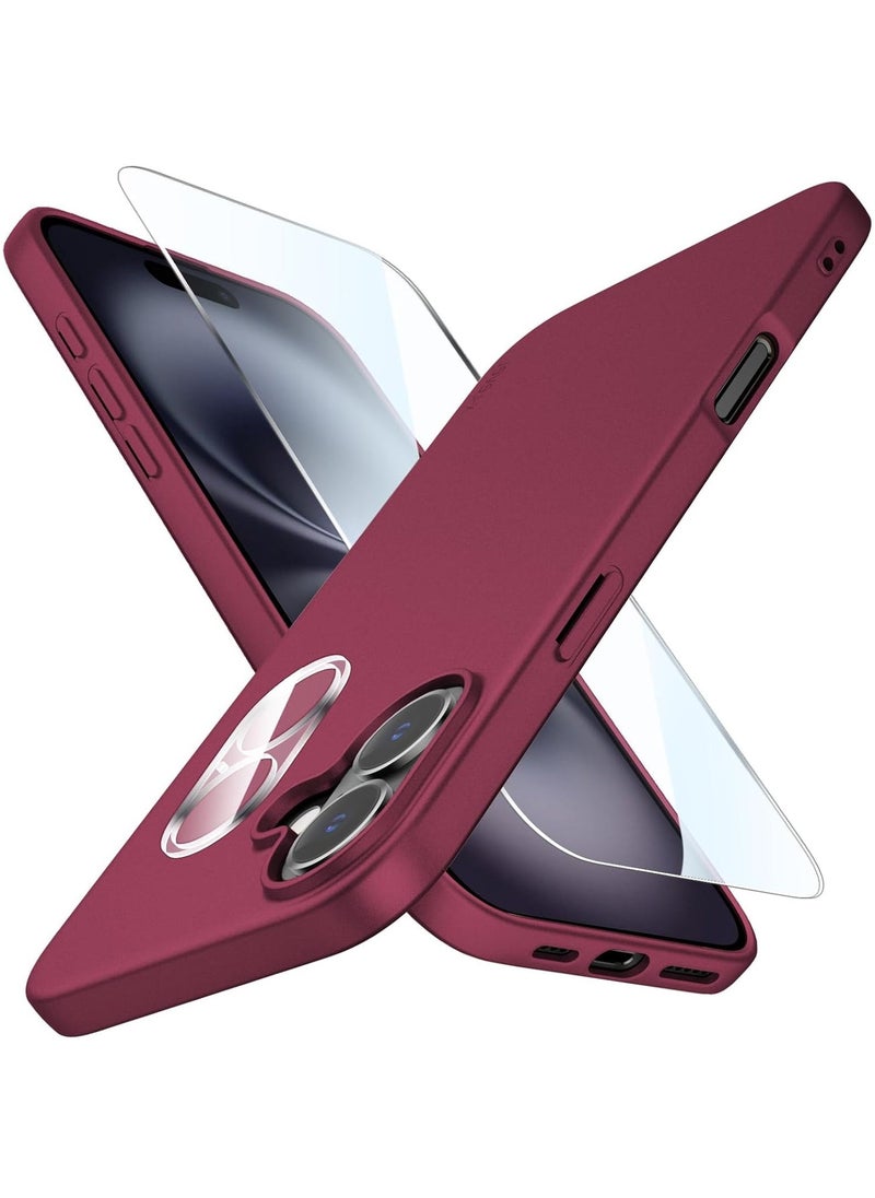 Raxoom Ultra-Thin Matte Wine Red iPhone 16 Case â€“ Enhanced Lens & Screen Protectors, Shockproof & Anti-Scratch - Image 1