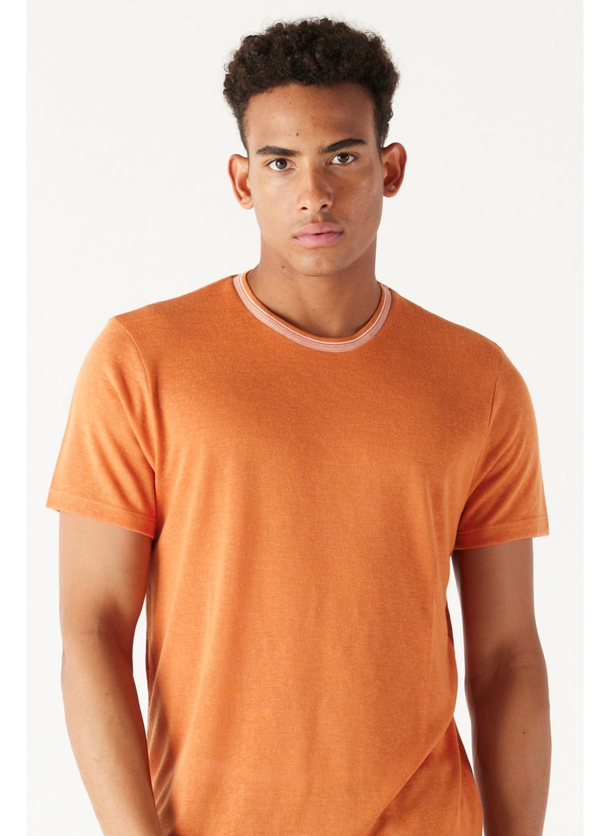 AC&Co / Altınyıldız Classics - Men's Orange Slim Fit Slim Cut Crew Neck Linen Look T-Shirt - Image 1