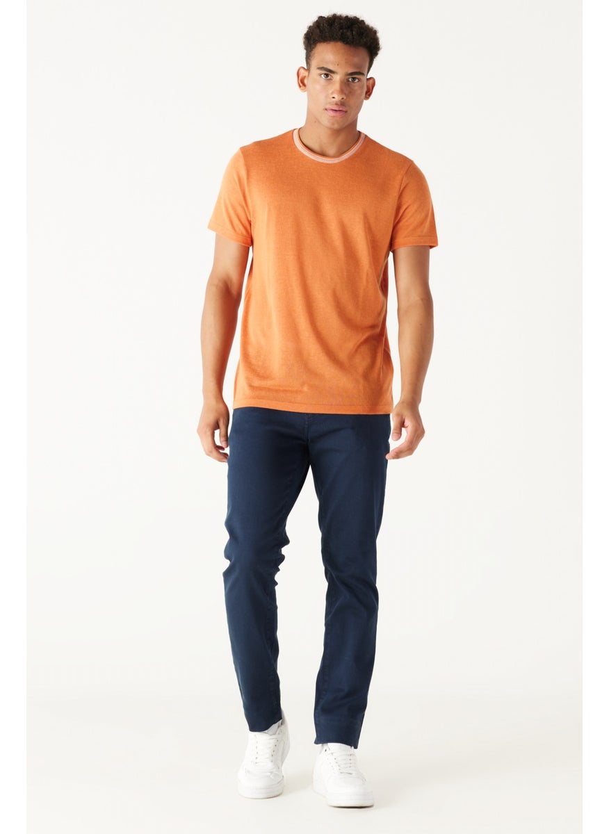 AC&Co / Altınyıldız Classics - Men's Orange Slim Fit Slim Cut Crew Neck Linen Look T-Shirt - Image 1
