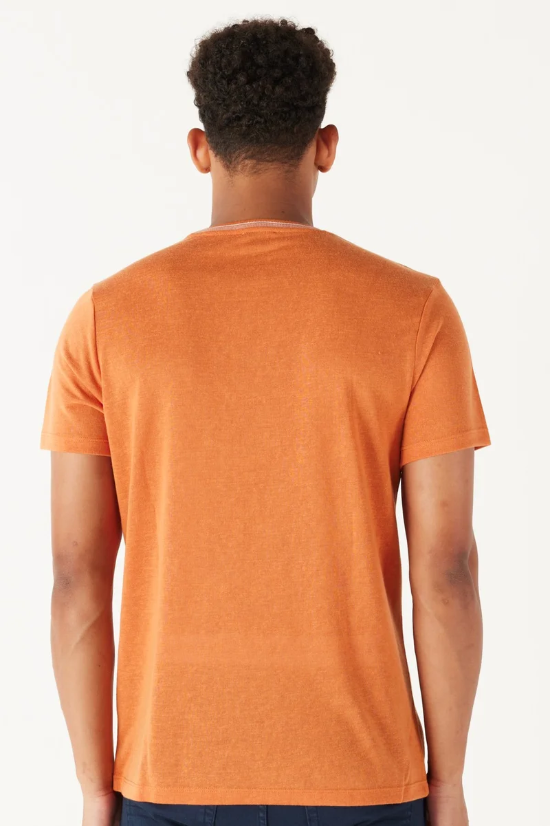 Altınyıldız Classics Men's Orange Slim Fit Narrow Cut Crew Neck Linen Look T-Shirt