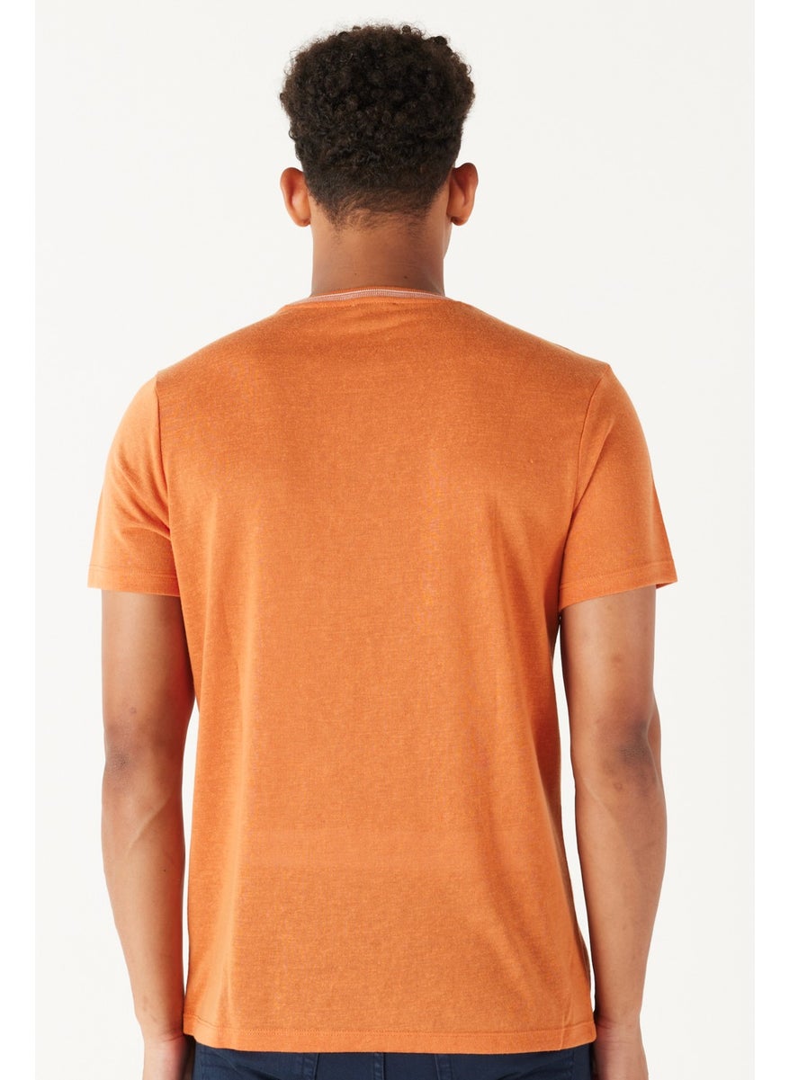 AC&Co / Altınyıldız Classics - Men's Orange Slim Fit Slim Cut Crew Neck Linen Look T-Shirt - Image 1