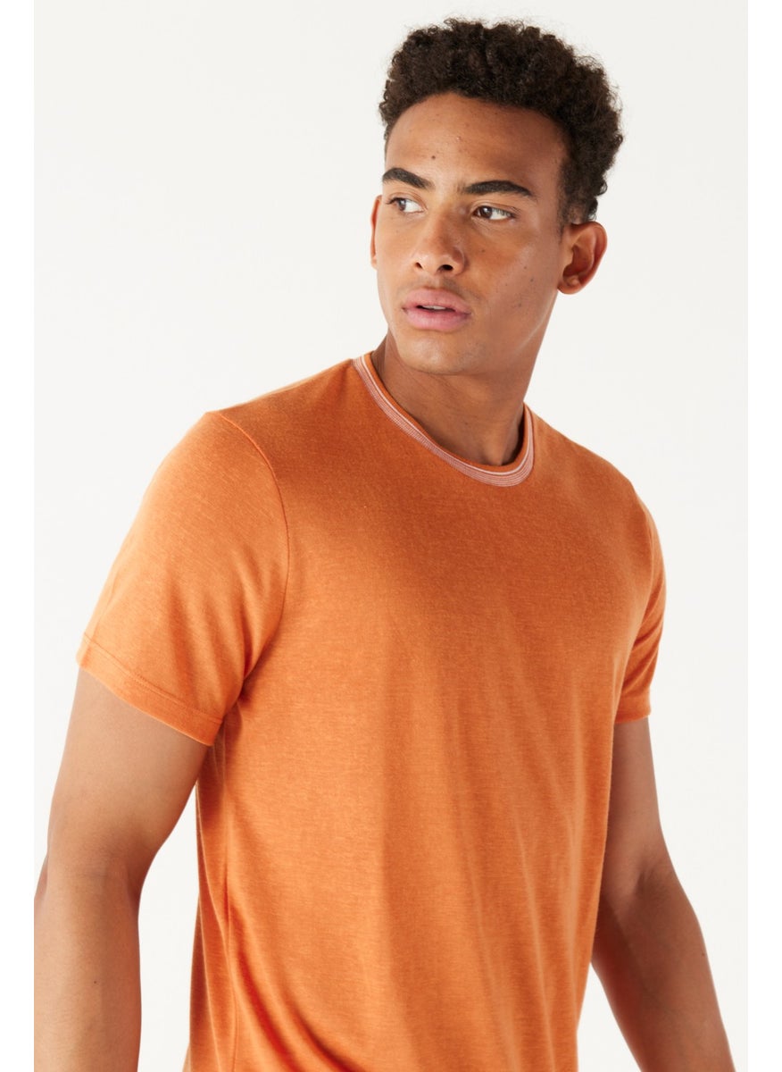AC&Co / Altınyıldız Classics - Men's Orange Slim Fit Slim Cut Crew Neck Linen Look T-Shirt - Image 1