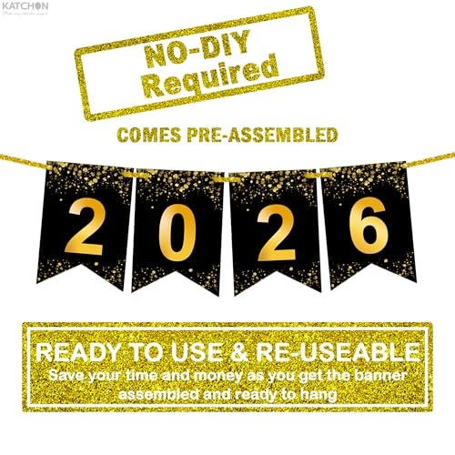 KatchOn Large New Year Banner 2026 Sign8 Feet No DIY Black and Gold Banner 2026 New Years Decorations 2026 New Years Eve Party Supplies 2026 Black Gold 2026 Banners for Nye decorations 2026 - Image 5