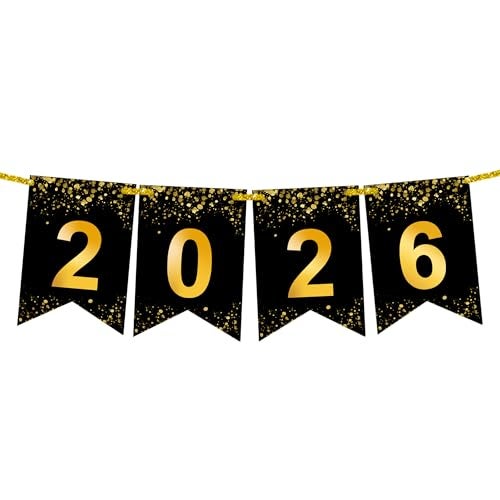 KatchOn Large New Year Banner 2026 Sign8 Feet No DIY Black and Gold Banner 2026 New Years Decorations 2026 New Years Eve Party Supplies 2026 Black Gold 2026 Banners for Nye decorations 2026 - Image 1