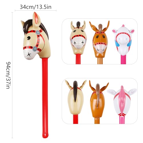 EVERMARKET 12PCS Inflatable Stick HorseBlow Up Horse Head on Stick Pony Costume Western Cowboy Cowgirl Baby Shower Birthday Party Decorations Halloween Supplies Favors Props 38 Inches Multicolor - Image 5