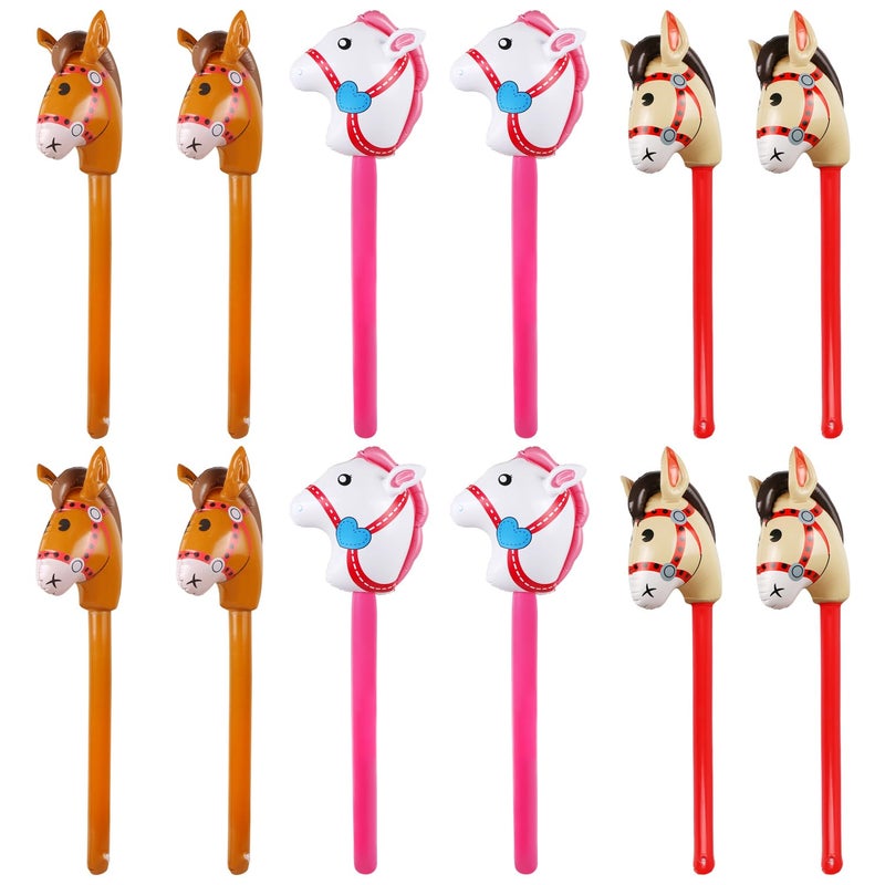 EVERMARKET 12PCS Inflatable Stick HorseBlow Up Horse Head on Stick Pony Costume Western Cowboy Cowgirl Baby Shower Birthday Party Decorations Halloween Supplies Favors Props 38 Inches Multicolor - Image 3