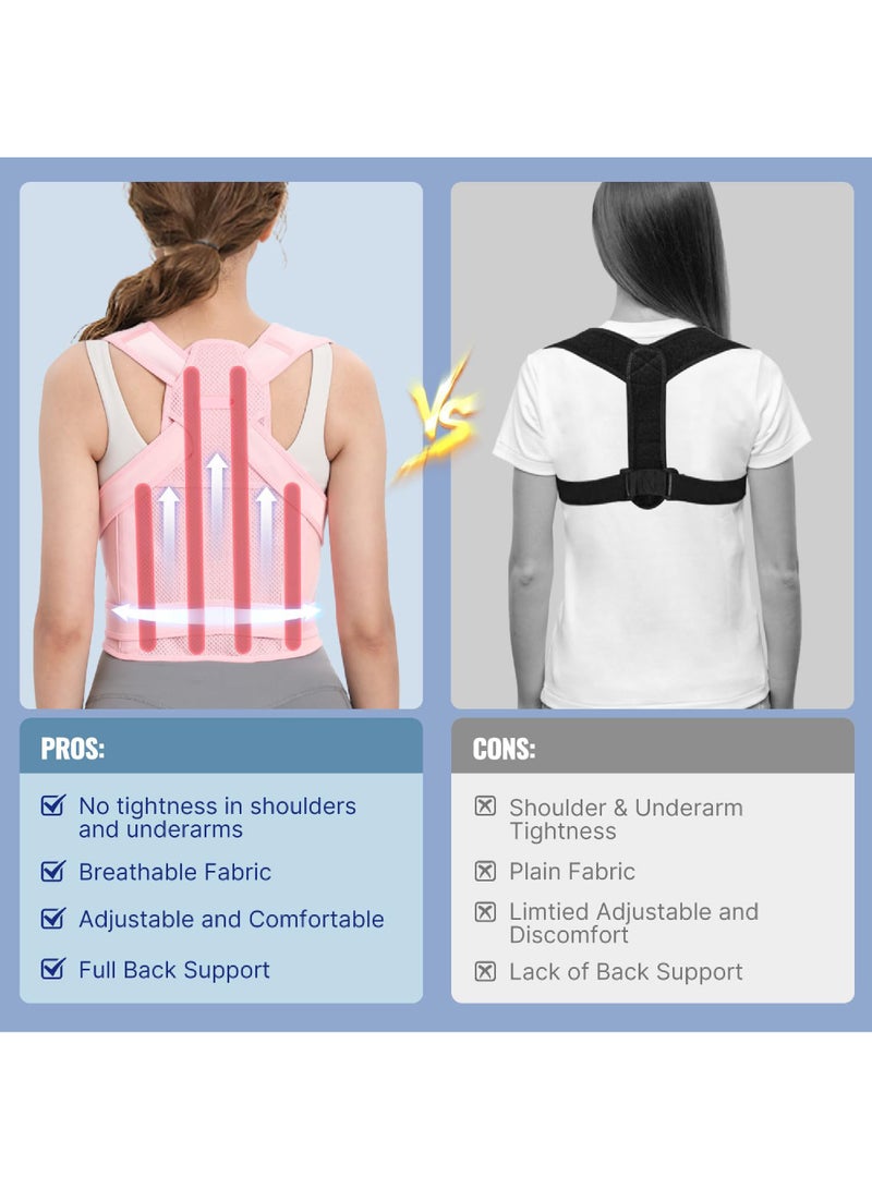 Captaintech Posture Corrector for Women – Adjustable Back Brace with Shoulder Support | Relief for Upper/Lower Back Pain, Scoliosis & Hunchback (Pink) - Image 2