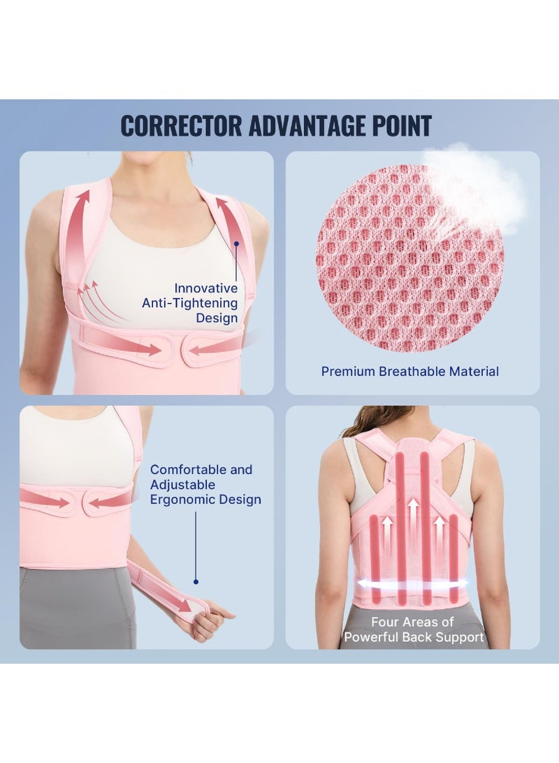 Captaintech Posture Corrector for Women – Adjustable Back Brace with Shoulder Support | Relief for Upper/Lower Back Pain, Scoliosis & Hunchback (Pink) - Image 5